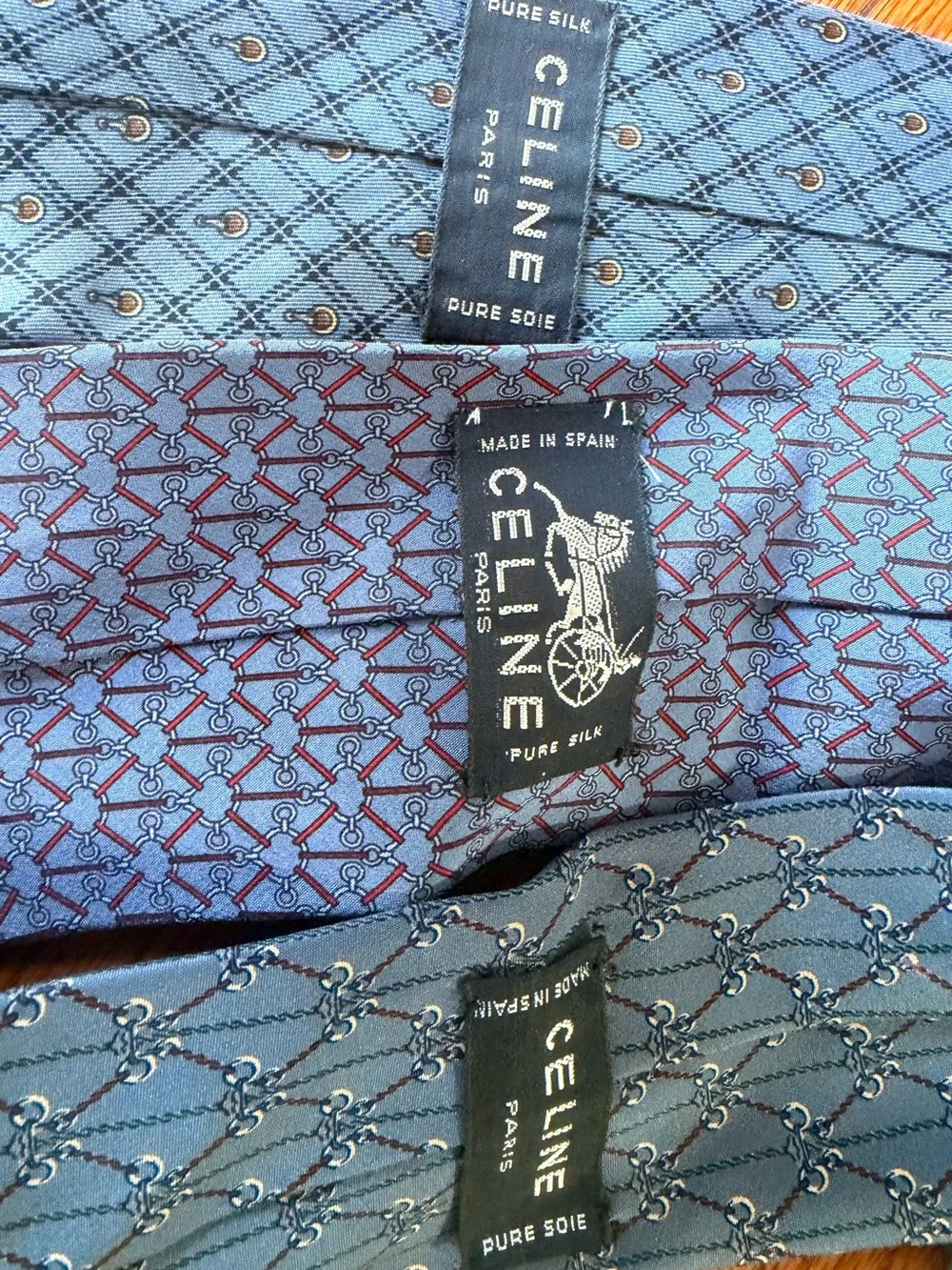 CELINE PARIS trio Vintage Silk Patterned Men's Ties